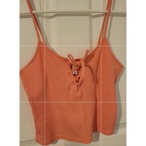 Coral lace up crop top